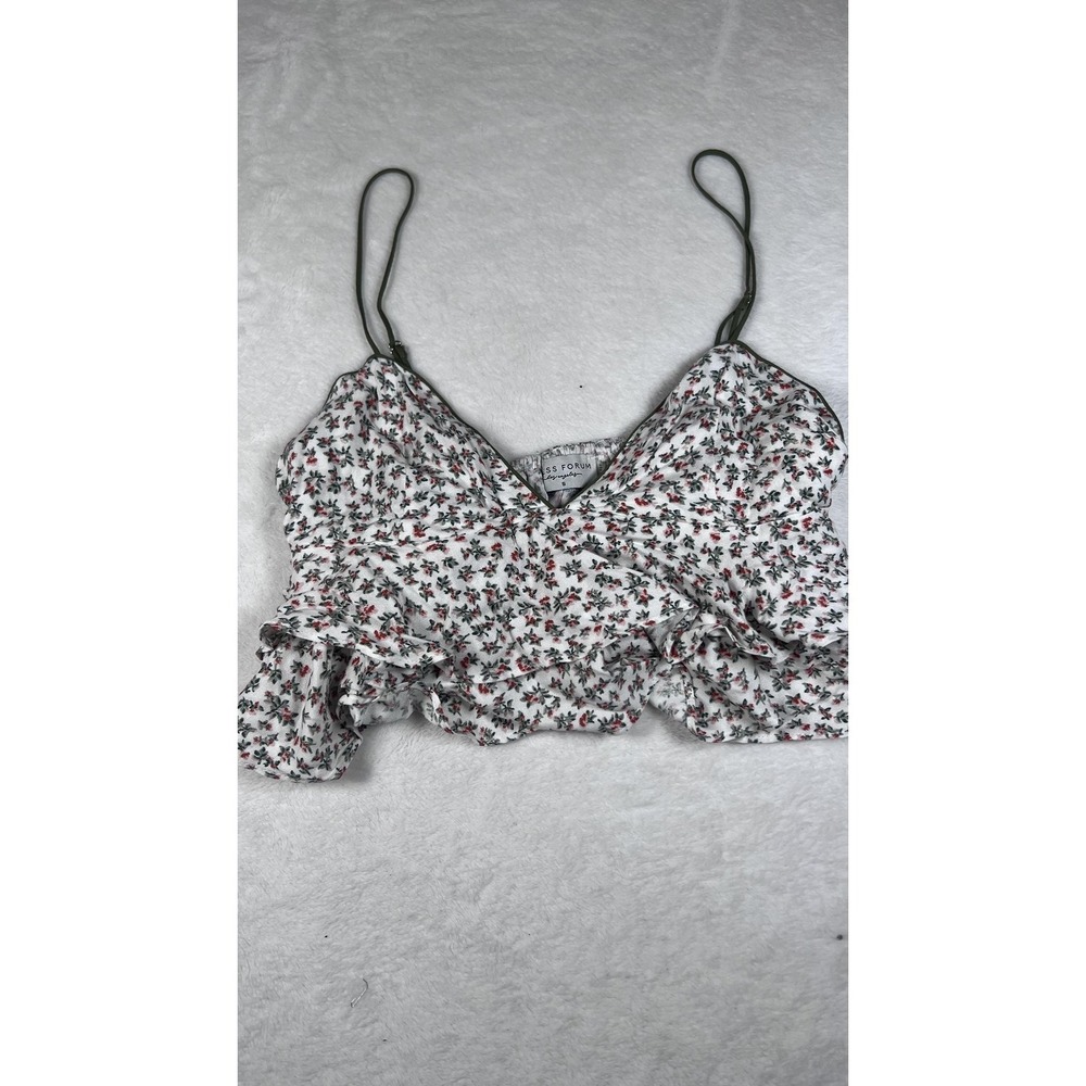 Dress Forum Camisole Tank Womens Small White Floral Ruffle Adjustable Straps